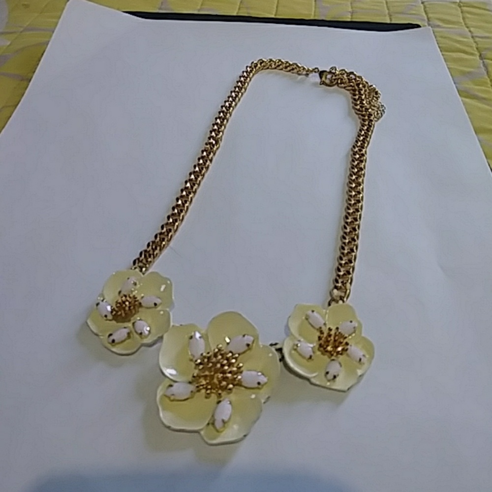 Gold and white artisan flower statement necklace